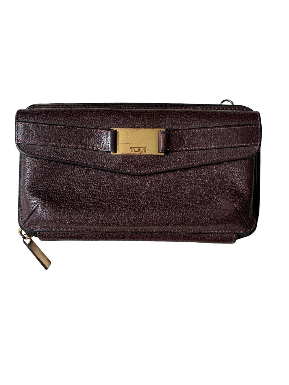 TUMI Women’s Large Brown Leather Zip Around Wallet